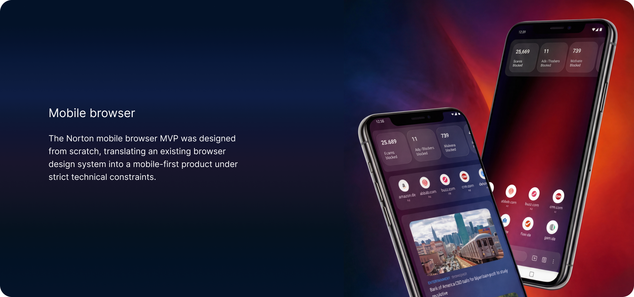 Norton mobile browser on two smartphones